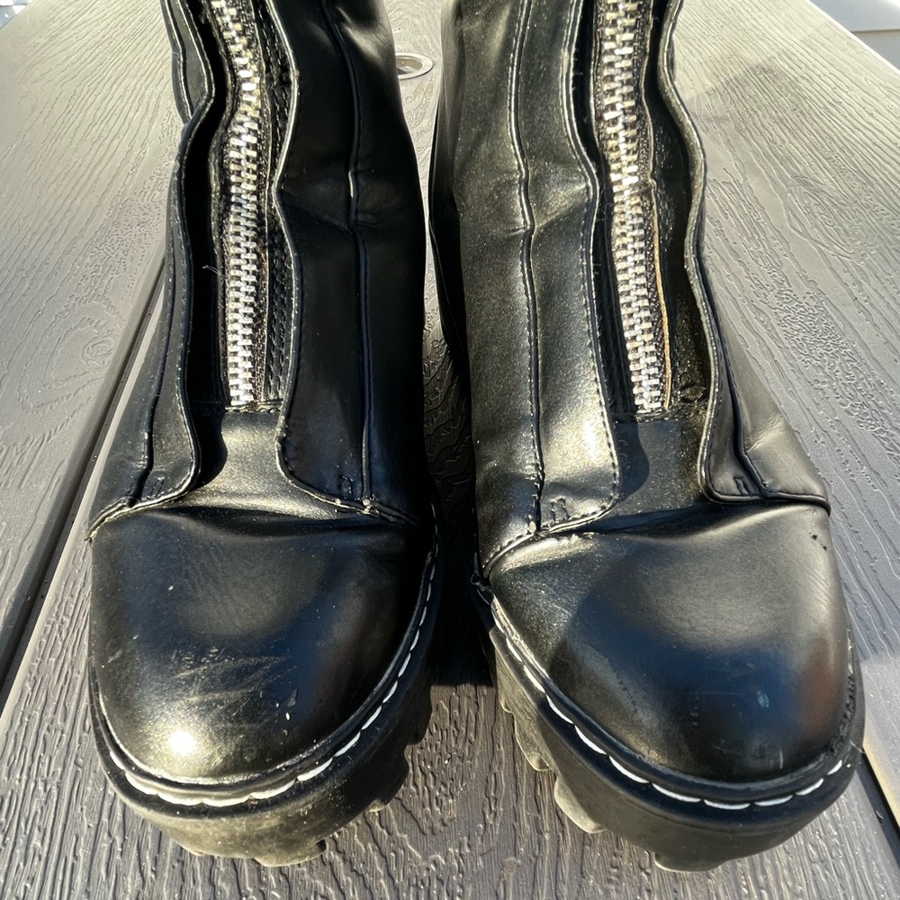 Zara Ankle Lug Sole Chunky Platform Front Zip Boots sz 38 - Picture 5 of 14